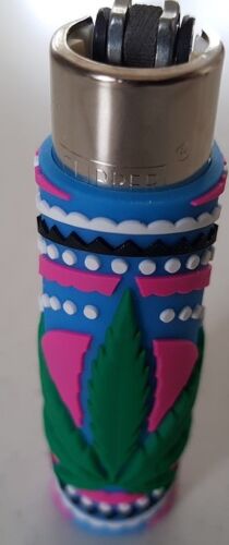 Clipper-super-lighter-gas-refillable-collectable-unique-rubber-case-weed-design