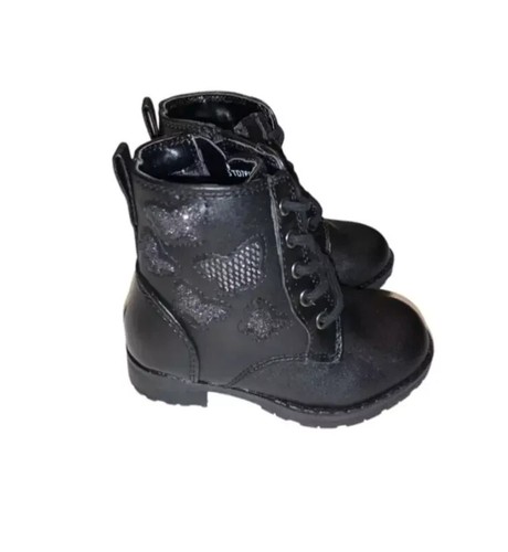 Sugar Girls Boots Baby Size 6 Black Zip Up Sparkle Butterflies W/Laces & Zip New - Picture 4 of 5