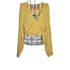 Floral Yellow Long Sleeve Wrap Top Rhode NWT Size Medium