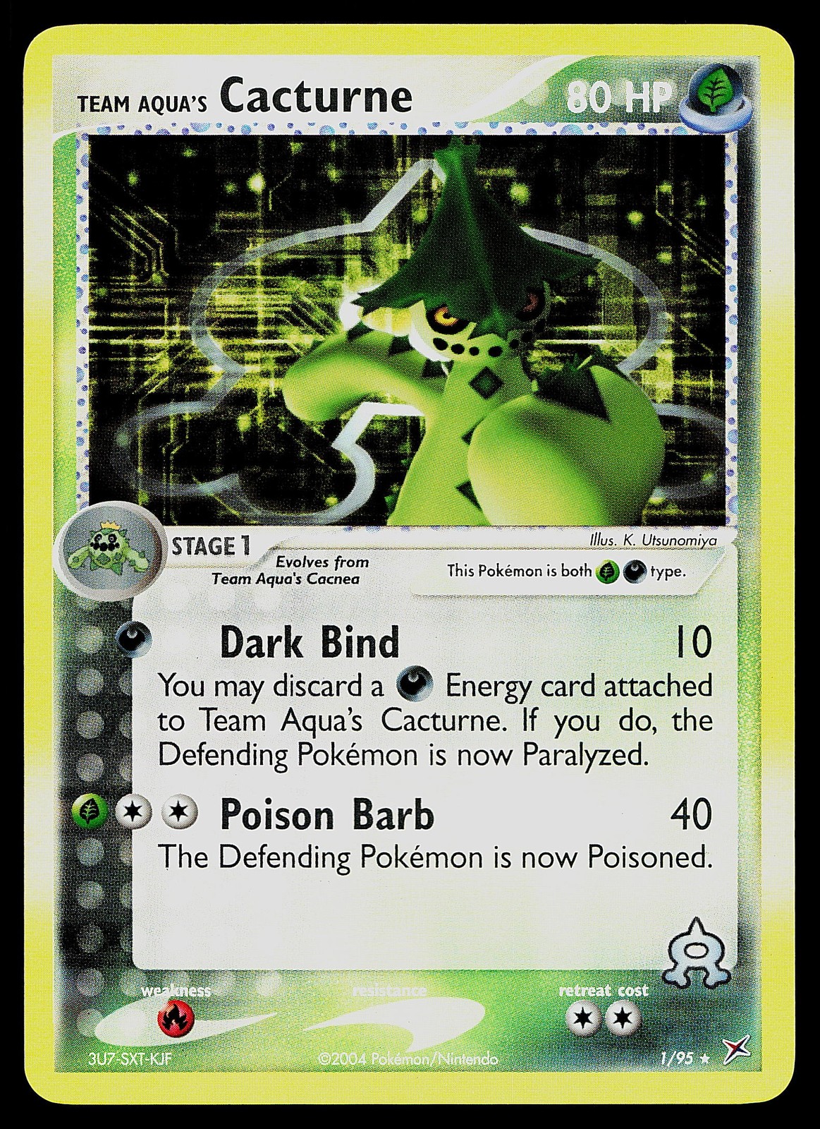 Pokemon Card - Team Aqua's Cacturne Team Magma vs Team Aqua 1/95 Reverse Holo