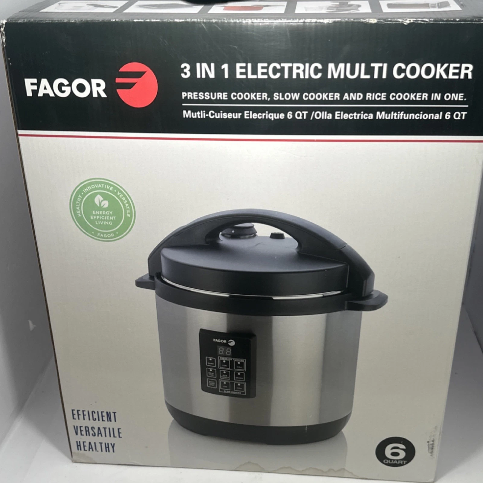 Fagor 3 in 1 Electric Multi Cooker 6qt Programmable Pressure Cooker W/Bonus Pot