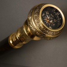 38" Brass Handle Gold Compass Handle Wooden Walking Cane Luxury Gentleman's Cane