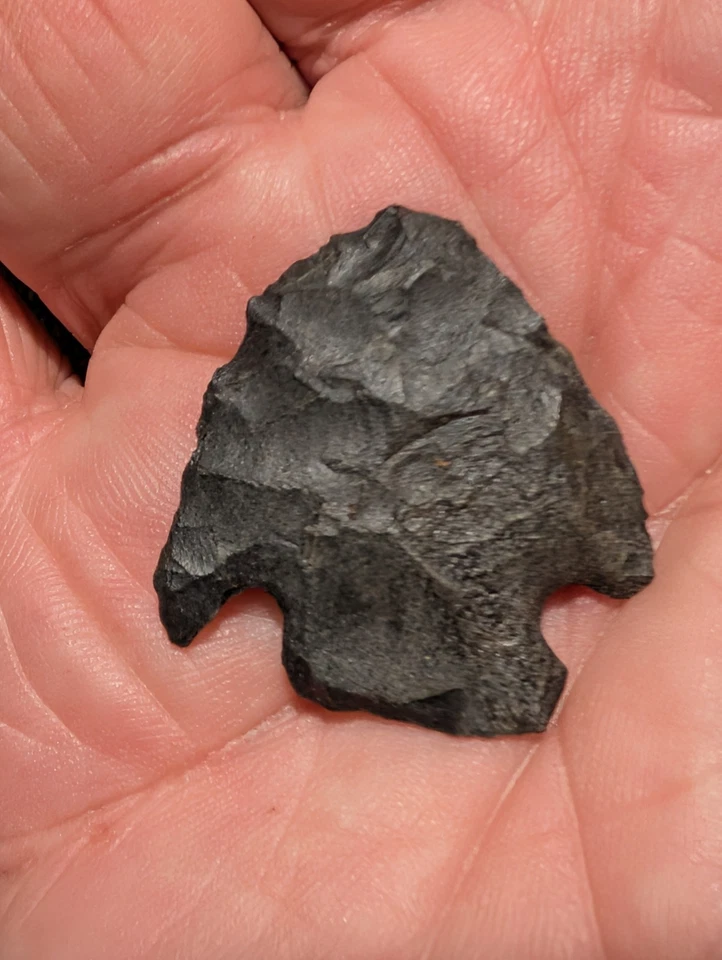 ERB BASAL NOTCH, 1 3/16", PA, SCARCE TYPE, Black Chert, Authentic Arrowhead  - Image 2 of 4