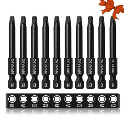 10PCS SQ2 Square Screwdriver Bits, 2.3'' Long Magnetic Heads Square Drive Bits, 1