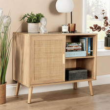 Sideboard 1 Rattan Door Front Open Shelving Cabinet Living Home Furniture Unit