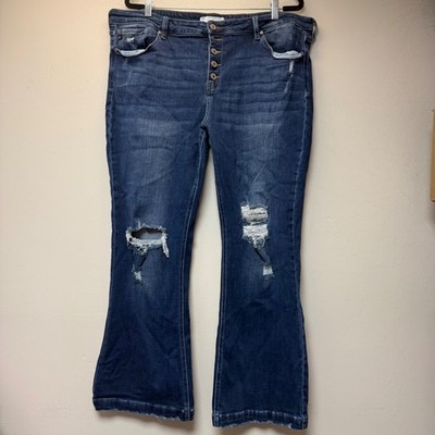 KanCan Flare Jeans Womens 36 Blue Good Distressed High Rise Button Fly KC6327DS