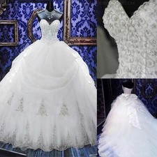 Crystal Beaded Ball Wedding Dresses Strapless Sweetheart Tulle Puffy Bridal Gown