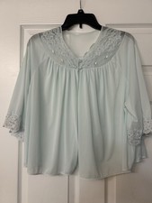 Vintage Shadowline Bed Jacket Sleepwear Light Blue Buttons Flowers Lace Large