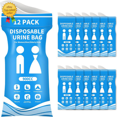 12/24 Pcs Disposable Urine Bags, 900ML Pee Bags for Travel for Women and Men, Em