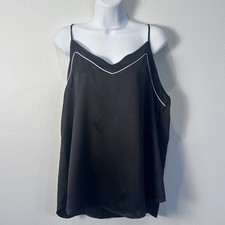 NWT Secret Treasures Black Satin Cami Top XL V Neck Camisole Sleepwear Lingerie