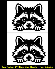Cute Raccoon Graphic Two 5" Black Vinyl Decal Car Laptop Trailer Camper