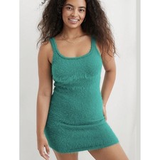 Aerie Dress L Green Fuzzy Sweater Dress Sleeveless Tank Bodycon Stretch NEW