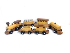 Vintage Wooden Toy Train Set 6 Piece Locomotive and Cars Handcrafted 34" Long