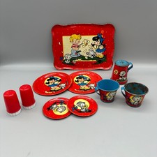 Vintage 1940s Ohio Art Co. "She Loves Me Not  Tin Litho Toy Tea Set Kitten Cat