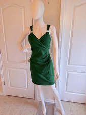 Guess Emerald Green V-Neck Mini Dress with Ring-Detail Straps Side Ruching Size6