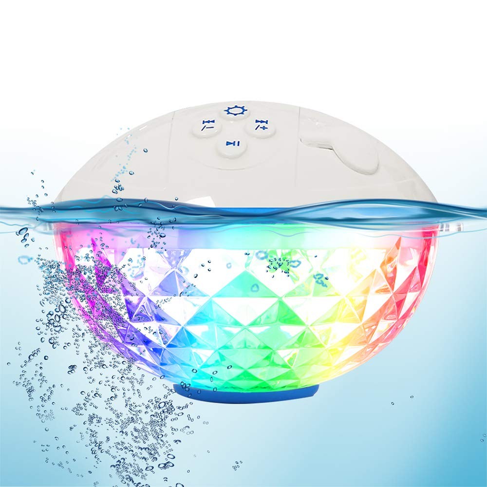 Altavoz Flotante para Piscina con Luces Coloridas, Altavoz Portátil Inalámbrico para Piscina Bl...