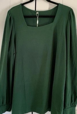 Wiholl Womens 2XL Emerald Green Square Neck Long Sleeve Flowy Top NWT