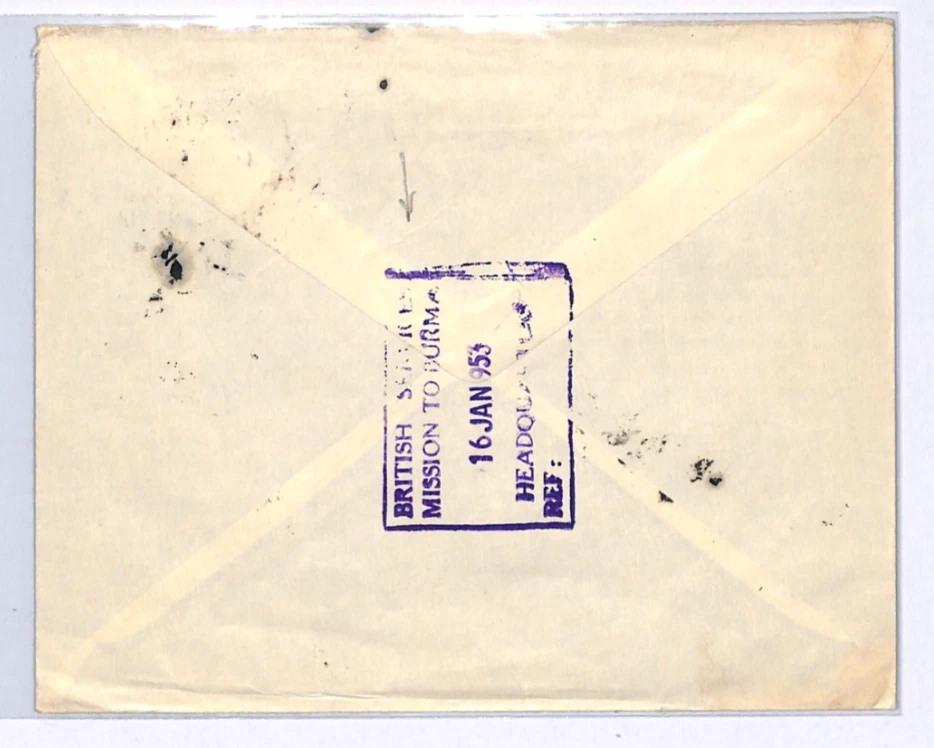 BURMA Cover *BRITISH SERVICES MISSION* Violet Cachet 1953 London {samwells}XK182 - Image 3 of 4