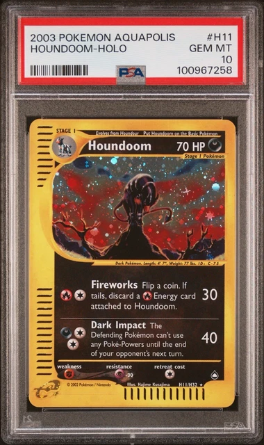 Pokemon 2003 Houndoom Aquapolis Holo #H11 PSA 10 Gem Mint Swirl 🐈‍⬛ 💎 - POP 59