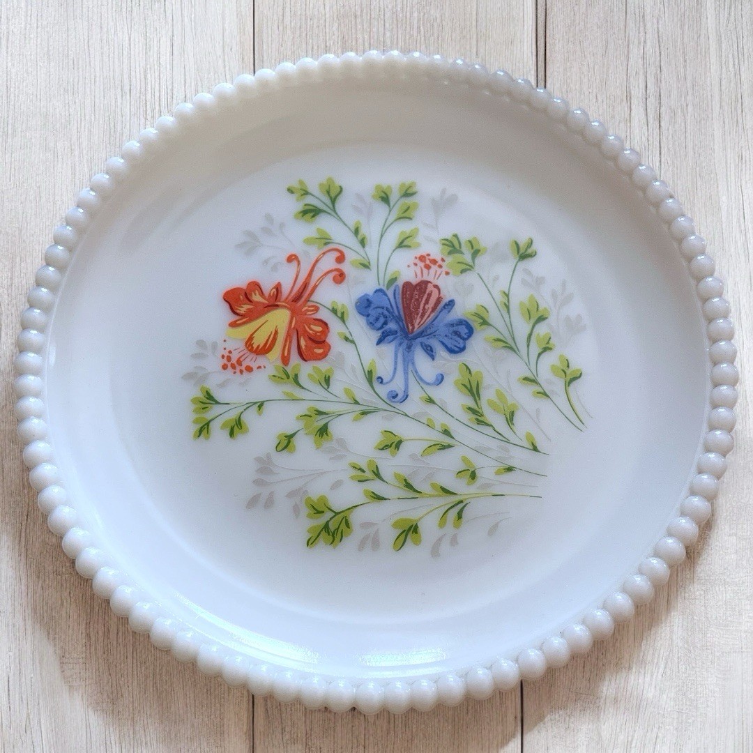 Vintage Westmoreland Milk Glass Plate with Floral Appliqué  