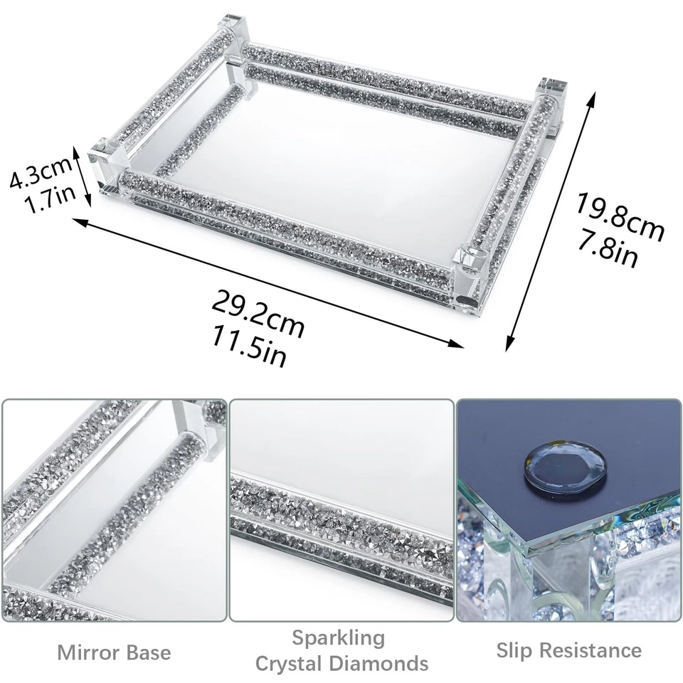 Bandeja de Perfume Espejo, Bandeja de Tocador de Cristal Llena de Diamante Triturado, Decora... Foto 2 de 4