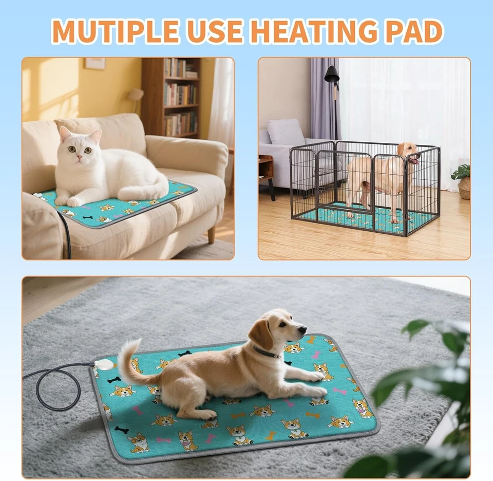 Almohadilla térmica grande para mascotas manta eléctrica alfombra impermeable calentador lavable perro gato Foto 2 de 4