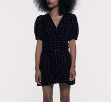 Zara’s Whimisgoth BlackVelvet Polka Dot Cocktail PartyRomantic Flirty Dress S