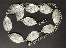 Concho Belt Chain Link Metal Silver Tone Adjustable - 27 inches to 40 inches
