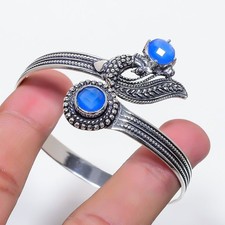Blue Chalcedony Gemstone 925 Sterling Silver Adjustable Cuff Bracelet For Gift