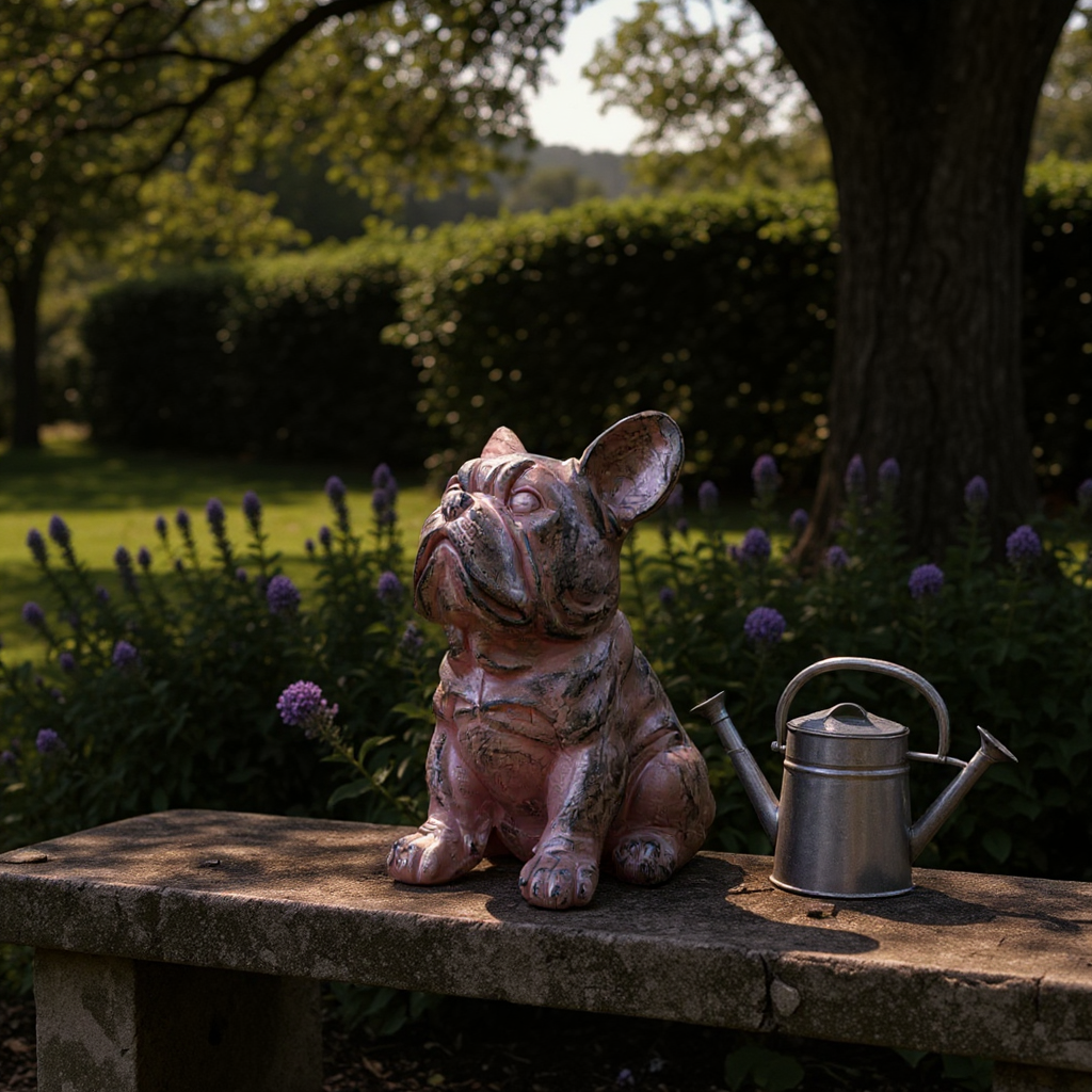 32cm Sitting Bulldog Statue Resin Dog Ornament for Indoor & Outdoor Decor Bronze
