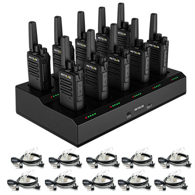 10Pack RT68D DMR Two Way Radio Long Range Walkie Talkie With 10 Way Charger &Mic