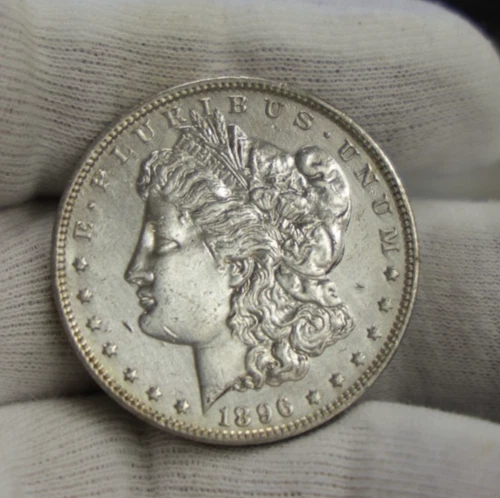1896 US Morgan Silver Dollar $1 AU (Cleaned)