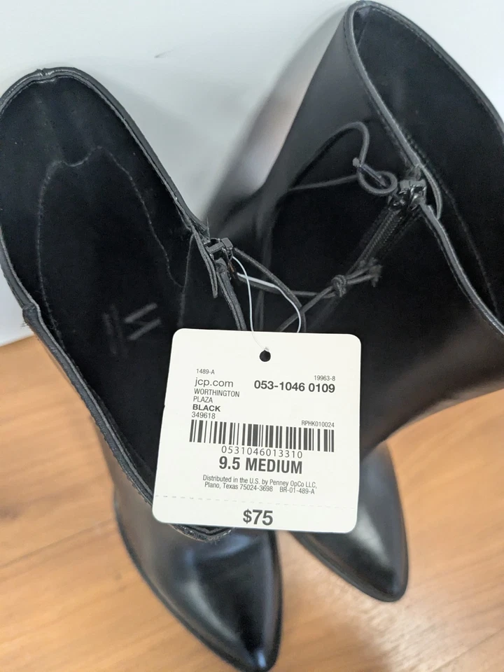 Botas Worthington de cuero negro punta punta tacón bloque tobillo para mujer talla 9,5 Foto 3 de 4