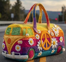 Hippie Van Printed Quilted Duffle Bag Duffle Bags Weekender Travel GYM Bags