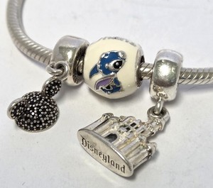 PANDORA Disney Parks Sterling Silver Slide 3 Charm Bracelet Castle Mouse Ears 7"