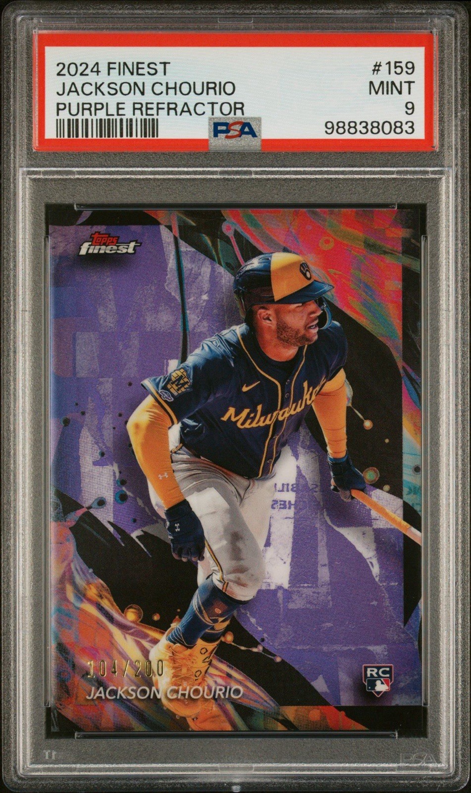 Jackson Chourio 2024 Topps Finest Baseball 159 Purple Refractor /200 PSA 9