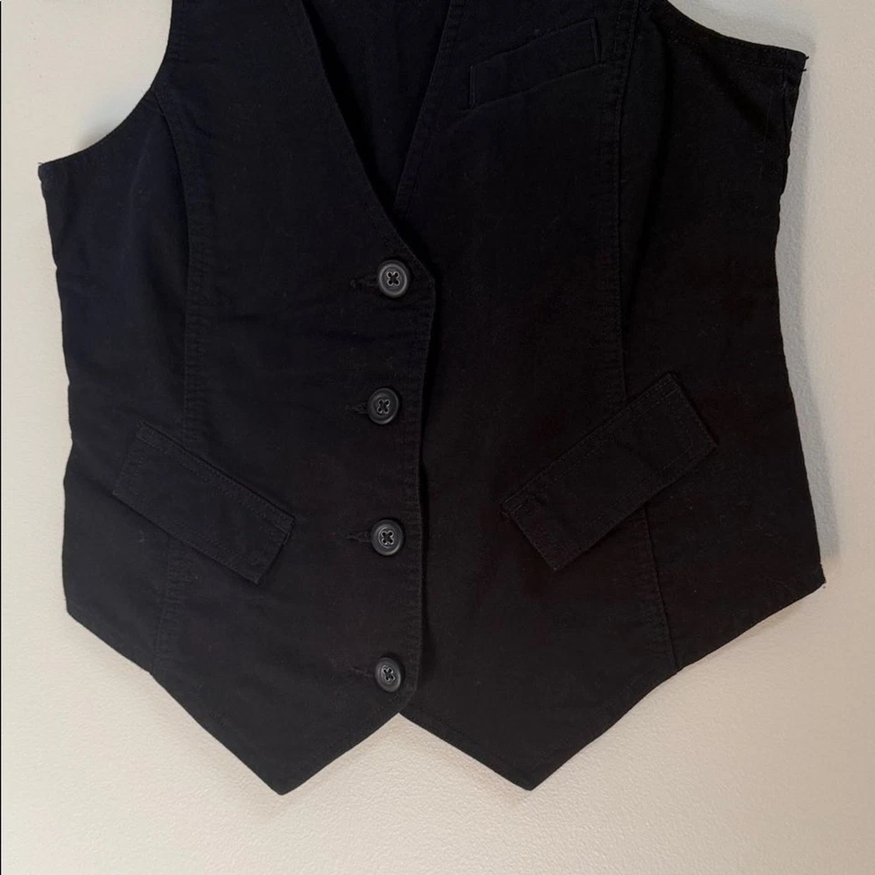 Chaleco con botones negro Y2K para mujer M Streetwear grunge pieza de capas Foto 2 de 4