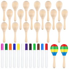 20Pcs DIY Wooden Maracas for Kids, Mini Maracas for Mexican Fiesta Party Favo...