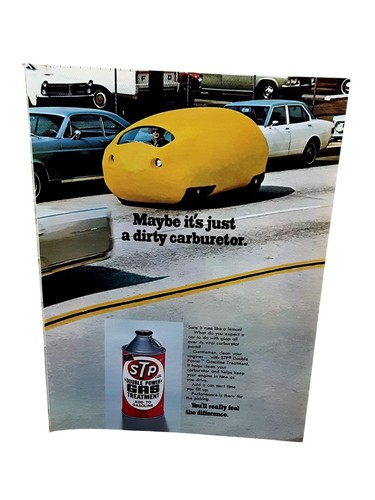 1972 STP Gas Treatment Vintage Print Ad Dirty Carburetor Humor