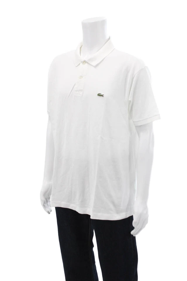 Lacoste Mens Two Button Collared Cotton Twill Polo Shirt White Size 3XL - Image 3 of 4