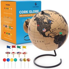 Globo de corcho con pasadores - Globo de 9,4” con mapa del mundo y soporte giratorio