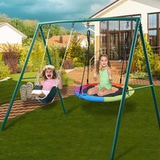 440lb Metal Swing Set Heavy Duty A-Frame w/2 Swings Kids Adult Backyard Swingset