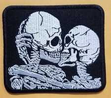 Skeleton Lovers Embroidered Patch Skull Couple Gothic Biker Iron On Sew On 3x3.5