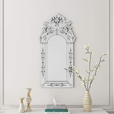 Floral Etched 40" X 21" Frameless Bathroom Vanity Mirror with Beveled Edge