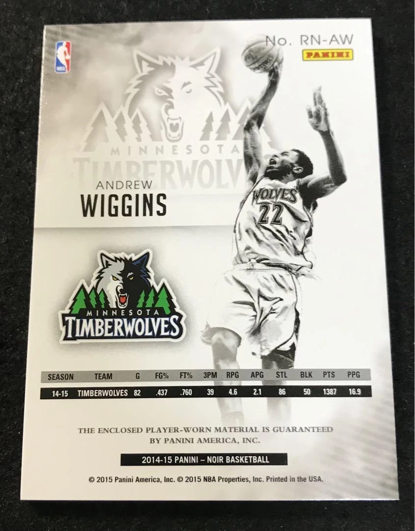 Andrew Wiggins 2014-15 Panini Noir RC Rookie Patch Jersey /49 #RN-AW F/S