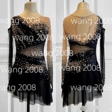 Ice Figure Skating Competition Dress Girls' Twirling Costume black handmade