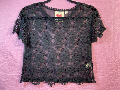 Derek Heart ~Negro Transparente~ Encaje Floral~ Top Recortado ~ M - Imagen 1 de 3