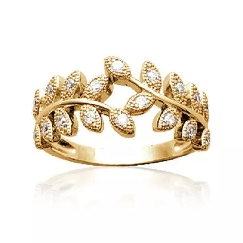 Bague Feuille De Laurier Zirconium Plaqu or 18 CARATS BIJOUX T50