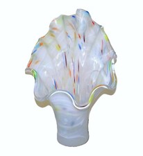 Unusual Large 18" Italian Murano "Confetti" White Glass Vase Mid Century Modern