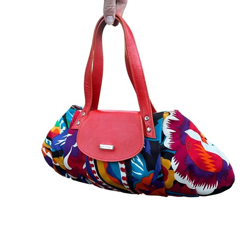 Etro Floral Canvas Satin Fabric Multi Color Leather East West Shoulder Purse - Picture 2 of 20